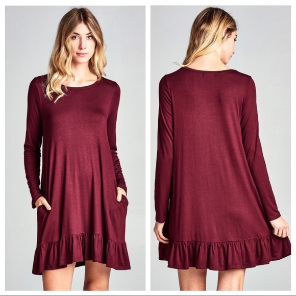 burgundy ruffle dress